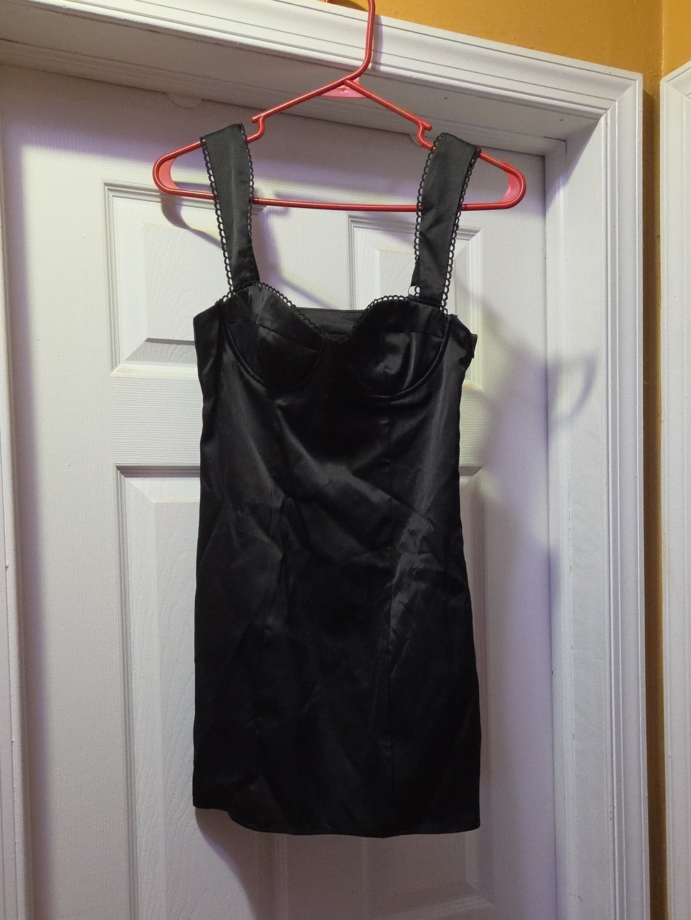 Peppermayo..Black Satin Mini Dress with Structured Bust